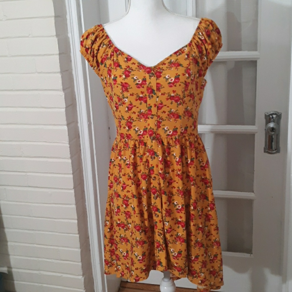 Mustard Floral Off the Shoulder Dress